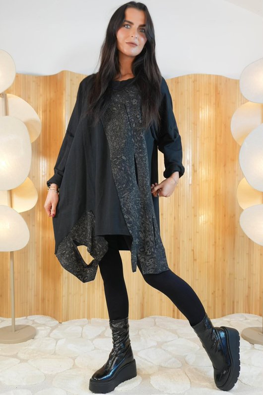 Leopard Panel Top Black